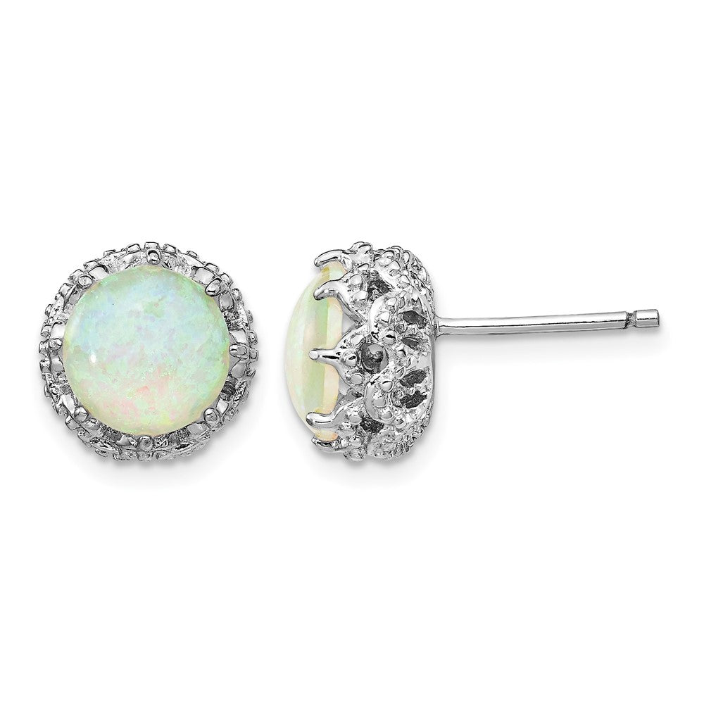 Cheryl M Sterling Silver Rhodium-plated Cabochon Lab Created Opal and Brilliant-cut CZ Post Stud Earrings
