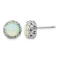 Cheryl M Sterling Silver Rhodium-plated Cabochon Lab Created Opal and Brilliant-cut CZ Post Stud Earrings