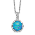 Cheryl M Sterling Silver Rhodium-plated Cabochon Lab Created Blue Opal and Brilliant-cut CZ 18.25 Inch Necklace
