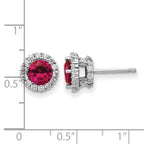 Cheryl M Sterling Silver Rhodium-plated Brilliant-cut Lab Created Ruby and Brilliant-cut White CZ Round Halo Post Earrings