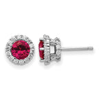 Cheryl M Sterling Silver Rhodium-plated Brilliant-cut Lab Created Ruby and Brilliant-cut White CZ Round Halo Post Earrings