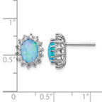Cheryl M Sterling Silver Rhodium-plated Cabochon Lab Created Blue Opal and Brilliant-cut CZ Post Earrings