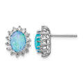 Cheryl M Sterling Silver Rhodium-plated Cabochon Lab Created Blue Opal and Brilliant-cut CZ Post Earrings