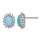 Cheryl M Sterling Silver Rhodium-plated Cabochon Lab Created Blue Opal and Brilliant-cut CZ Post Earrings