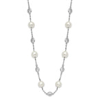 Cheryl M Sterling Silver Rhodium-plated Glass Pearl and Brilliant-cut CZ Bezel Station 18.25 Inch Necklace