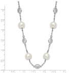 Cheryl M Sterling Silver Rhodium-plated Glass Pearl and Brilliant-cut CZ Bezel Station 18.25 Inch Necklace