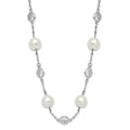Cheryl M Sterling Silver Rhodium-plated Glass Pearl and Brilliant-cut CZ Bezel Station 18.25 Inch Necklace