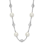 Cheryl M Sterling Silver Rhodium-plated Glass Pearl and Brilliant-cut CZ Bezel Station 18.25 Inch Necklace