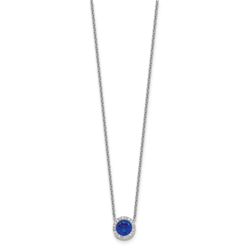 Cheryl M Sterling Silver Rhodium-plated Brilliant-cut Lab Created Dark Blue Spinel and Brilliant-cut White CZ Round Halo 18.25 Inch Necklace