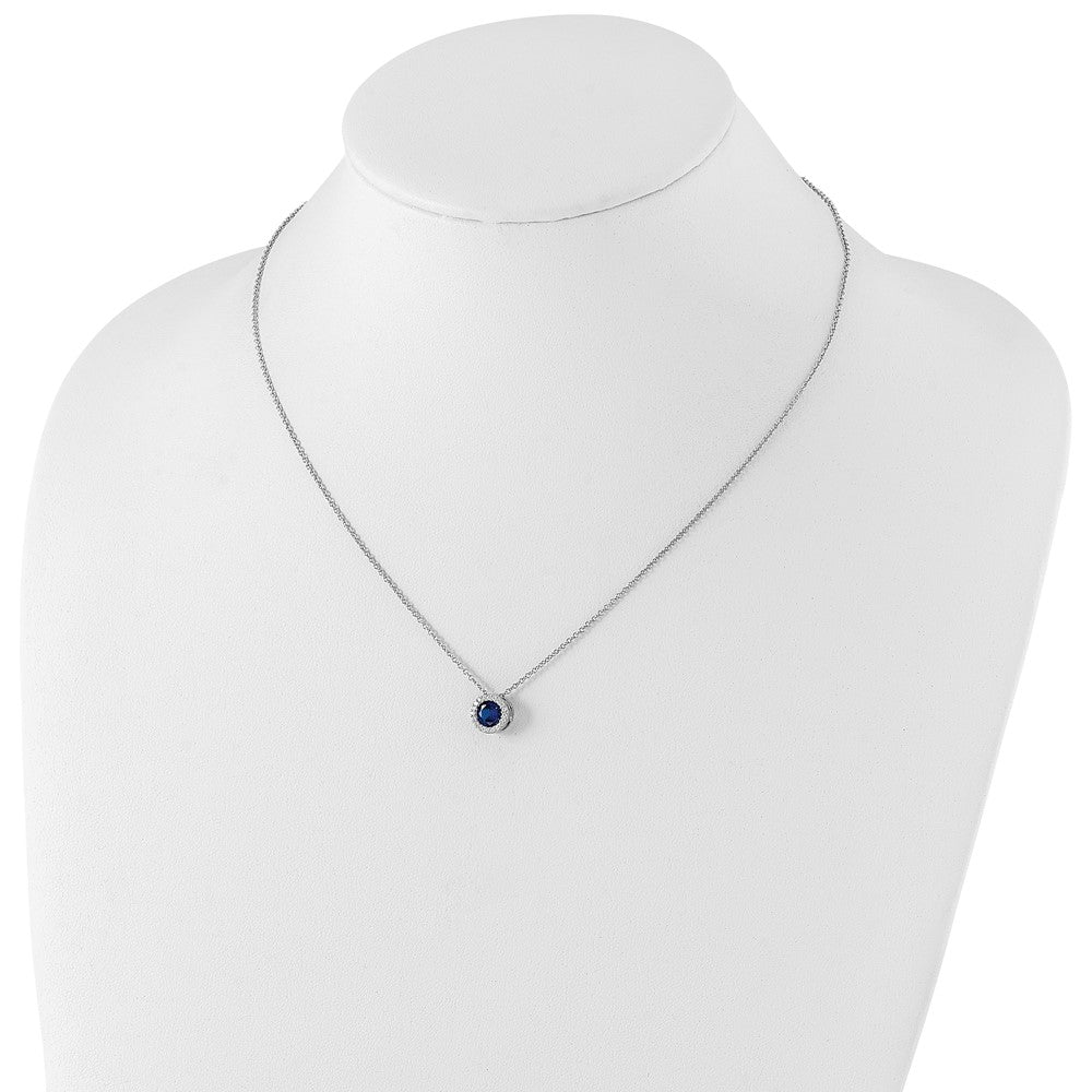 Cheryl M Sterling Silver Rhodium-plated Brilliant-cut Lab Created Dark Blue Spinel and Brilliant-cut White CZ Round Halo 18.25 Inch Necklace