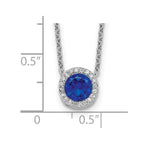 Cheryl M Sterling Silver Rhodium-plated Brilliant-cut Lab Created Dark Blue Spinel and Brilliant-cut White CZ Round Halo 18.25 Inch Necklace