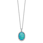 Cheryl M Sterling Silver Rhodium-plated Cabochon Lab Created Blue Opal and Brilliant-cut CZ Oval 18.5 Inch Necklace