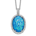Cheryl M Sterling Silver Rhodium-plated Cabochon Lab Created Blue Opal and Brilliant-cut CZ Oval 18.5 Inch Necklace