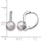 Cheryl M Sterling Silver Rhodium-plated Grey Freshwater Cultured Pearl and Brilliant-cut CZ Leverback Earrings