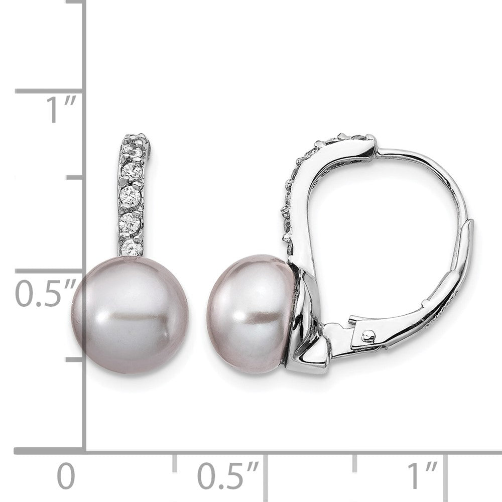 Cheryl M Sterling Silver Rhodium-plated Grey Freshwater Cultured Pearl and Brilliant-cut CZ Leverback Earrings