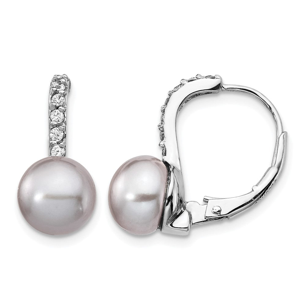 Cheryl M Sterling Silver Rhodium-plated Grey Freshwater Cultured Pearl and Brilliant-cut CZ Leverback Earrings