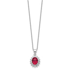 Cheryl M Sterling Silver Rhodium-plated Brilliant-cut Lab Created Ruby and Brilliant-cut White CZ Oval Halo 18.25 Inch Necklace