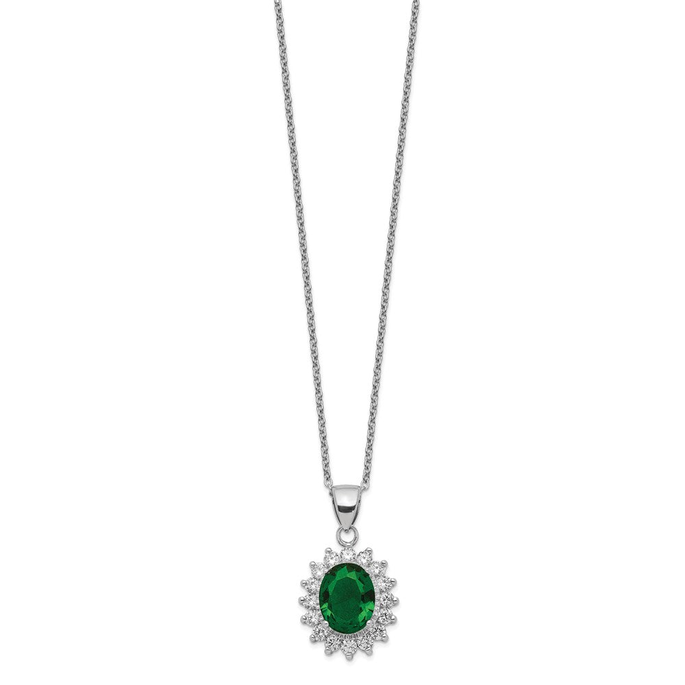 Cheryl M Sterling Silver Rhodium-plated Brilliant-cut Green Glass and Brilliant-cut White CZ Oval 18.25 Inch Necklace