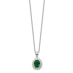 Cheryl M Sterling Silver Rhodium-plated Brilliant-cut Green Glass and Brilliant-cut White CZ Oval 18.25 Inch Necklace
