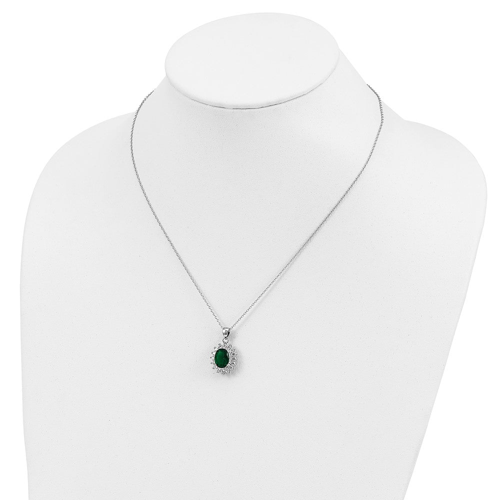 Cheryl M Sterling Silver Rhodium-plated Brilliant-cut Green Glass and Brilliant-cut White CZ Oval 18.25 Inch Necklace