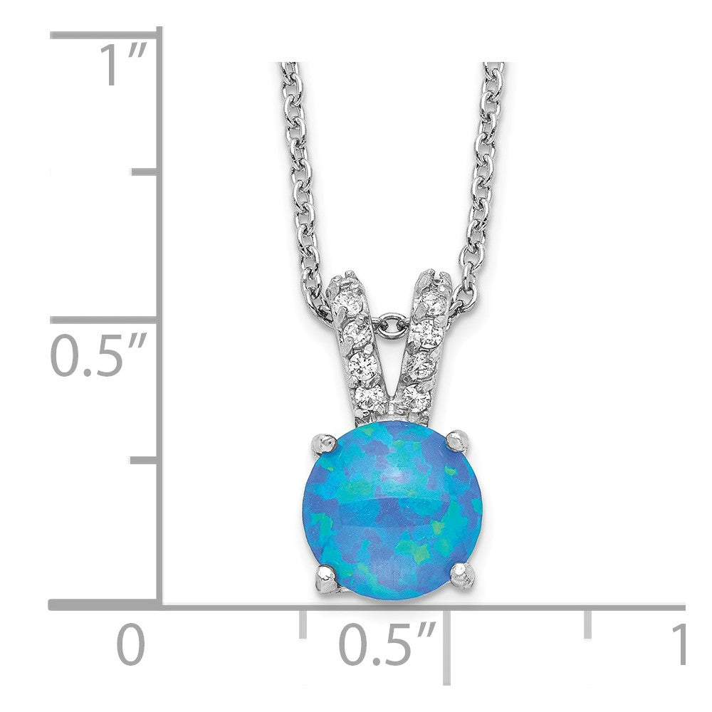 Cheryl M Sterling Silver Rhodium-plated Cabochon Lab Created Blue Opal and Brilliant-cut CZ Split Bail 18.5 Inch Necklace
