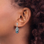 Cheryl M Sterling Silver Rhodium-plated Black Teardrop Freshwater Cultured Pearl and Brilliant-cut CZ Post Dangle Earrings