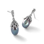 Cheryl M Sterling Silver Rhodium-plated Black Teardrop Freshwater Cultured Pearl and Brilliant-cut CZ Post Dangle Earrings