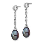 Cheryl M Sterling Silver Rhodium-plated Black Teardrop Freshwater Cultured Pearl and Brilliant-cut CZ Bezel Post Dangle Earrings