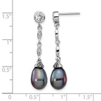 Cheryl M Sterling Silver Rhodium-plated Black Teardrop Freshwater Cultured Pearl and Brilliant-cut CZ Bezel Post Dangle Earrings