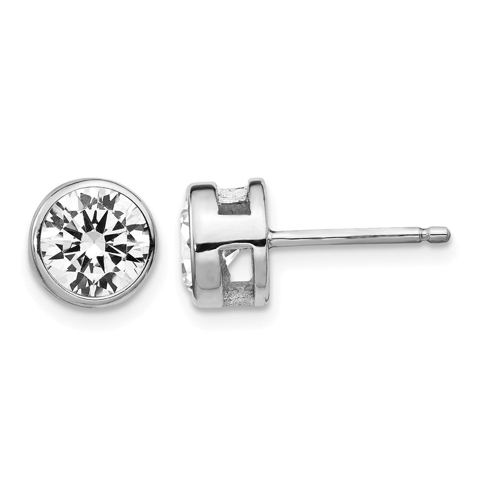 Cheryl M Sterling Silver Rhodium-plated Brilliant-cut 7mm CZ Bezel Stud Post Earrings