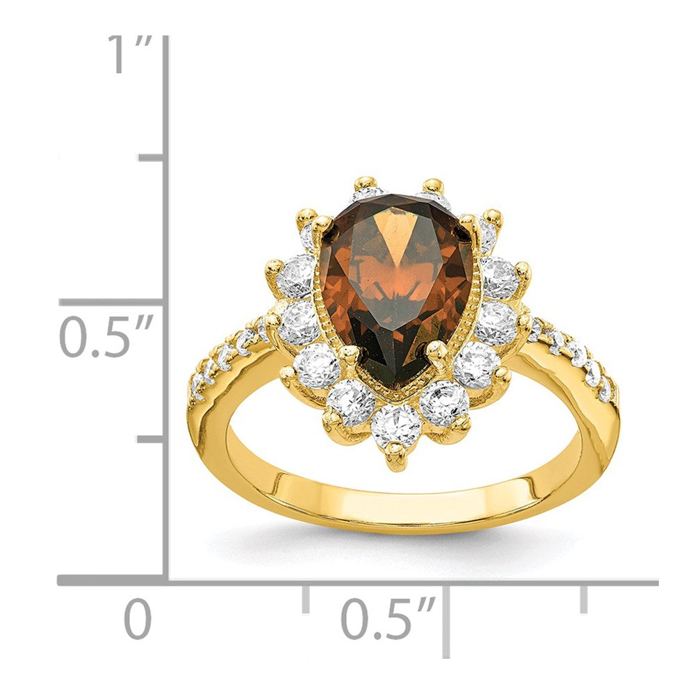Cheryl M Sterling Silver & Gold-plated Teardrop Brown CZ Ring