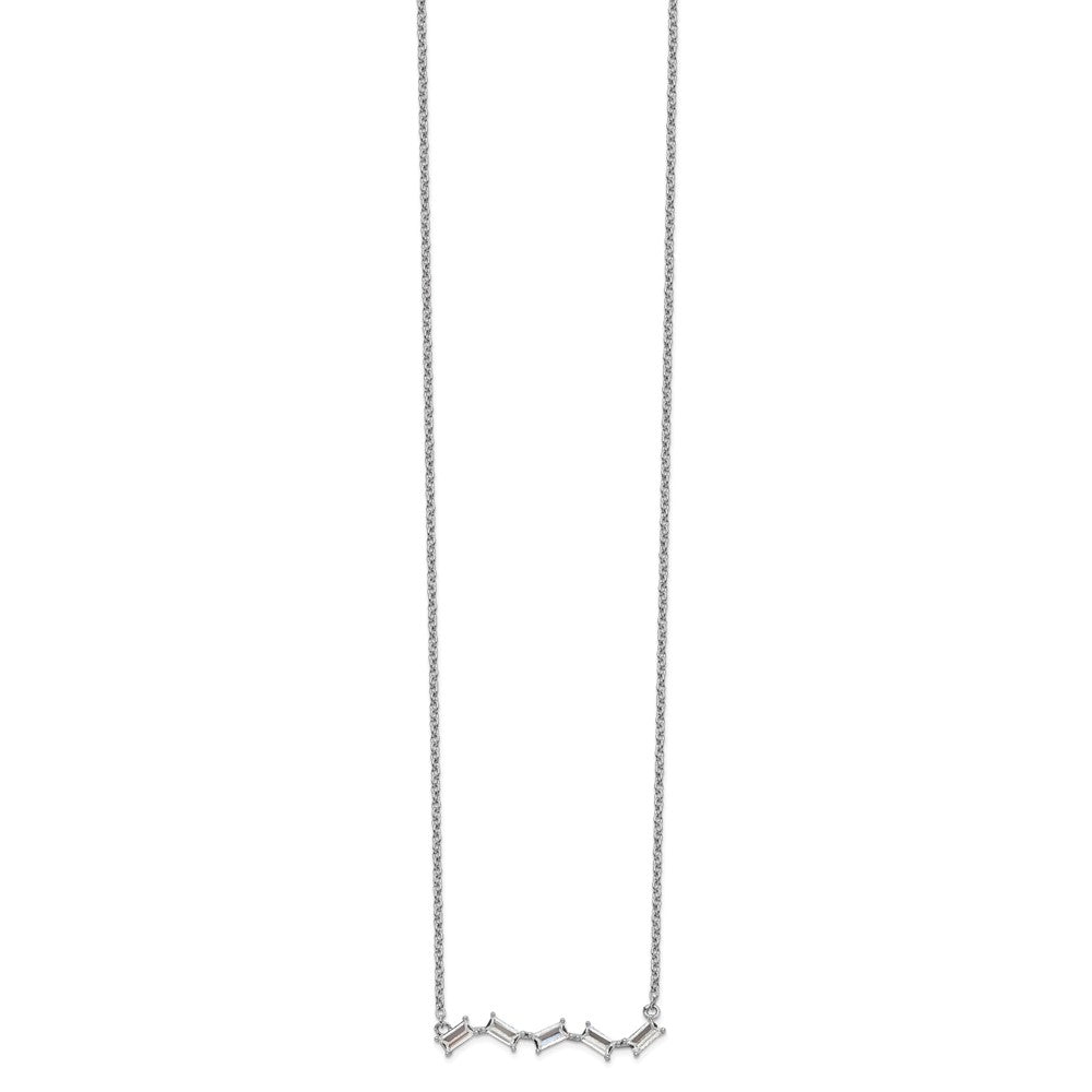 Cheryl M Sterling Silver Rhodium-plated Emerald-cut CZ Bar 18 Inch Necklace