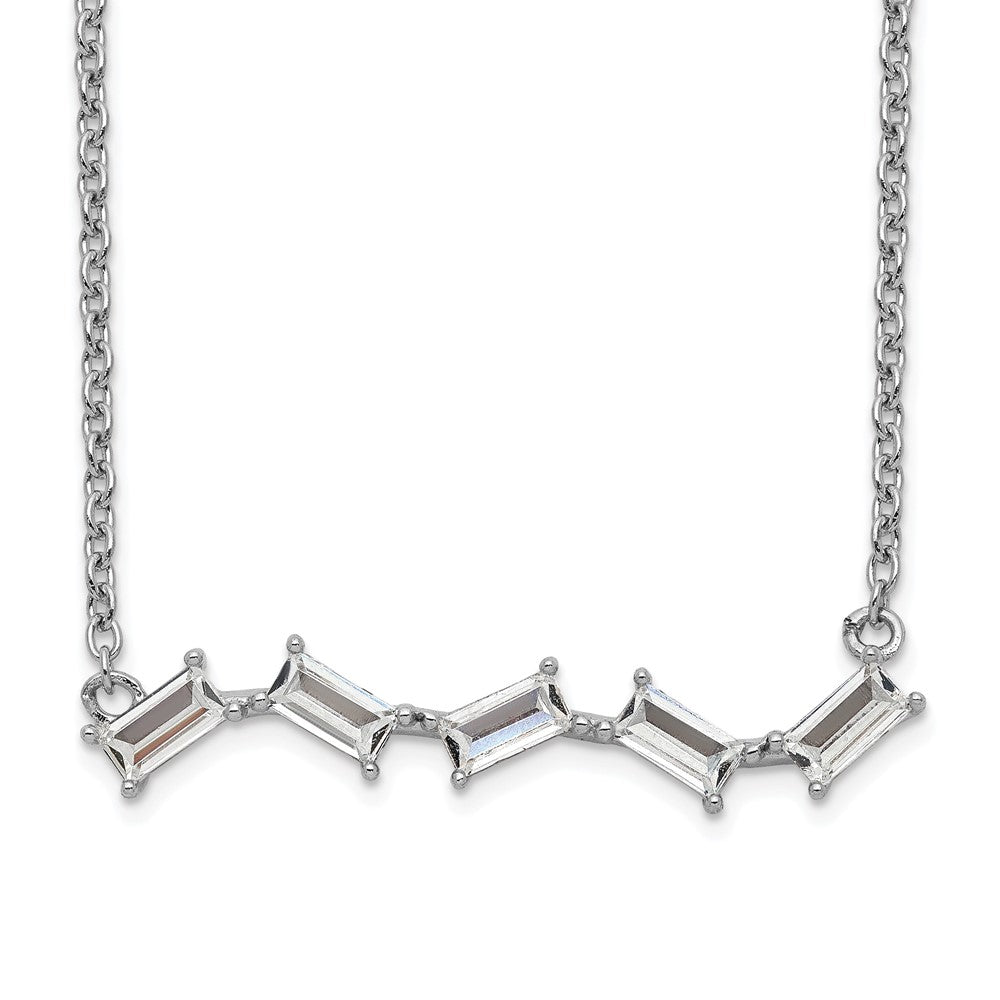 Cheryl M Sterling Silver Rhodium-plated Emerald-cut CZ Bar 18 Inch Necklace