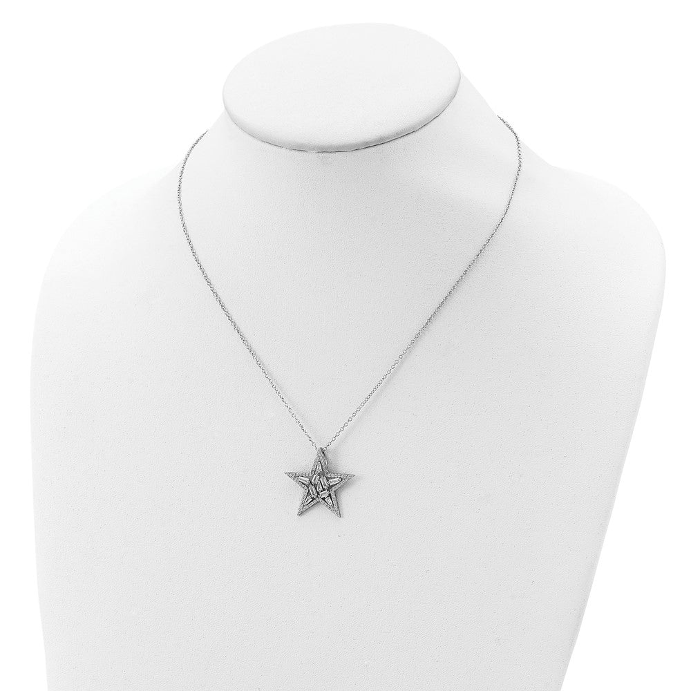 Cheryl M Sterling Silver Rhodium-plated Brilliant-cut Tapered Baguette-cut and Emerald-cut CZ Star 18 Inch Necklace