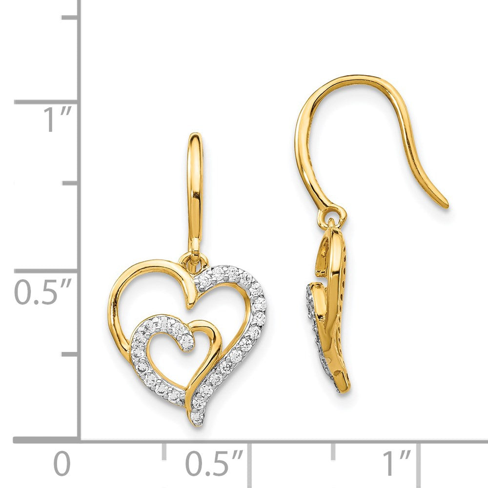 Cheryl M Sterling Silver Gold-plated Brilliant-cut CZ Heart Dangle Earrings