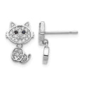 Cheryl M Sterling Silver Rhodium-plated Moveable Brilliant-cut Black and White CZ Cat Post Dangle Earrings