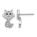 Cheryl M Sterling Silver Rhodium-plated Moveable Brilliant-cut Black and White CZ Cat Post Dangle Earrings