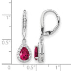 Cheryl M Sterling Silver Rhodium-plated Brilliant-cut Lab Created Ruby and Brilliant-cut White CZ Teardrop Leverback Dangle Earrings