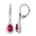 Cheryl M Sterling Silver Rhodium-plated Brilliant-cut Lab Created Ruby and Brilliant-cut White CZ Teardrop Leverback Dangle Earrings