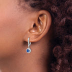 Cheryl M Sterling Silver Rhodium-plated Brilliant-cut Lab Created Dark Blue Spinel and Brilliant-cut White CZ Round Halo Leverback Dangle Earrings
