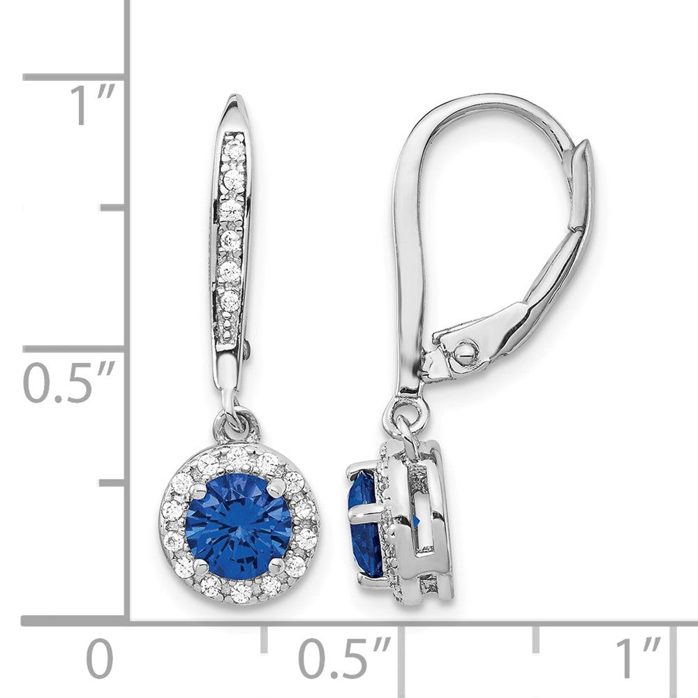 Cheryl M Sterling Silver Rhodium-plated Brilliant-cut Lab Created Dark Blue Spinel and Brilliant-cut White CZ Round Halo Leverback Dangle Earrings