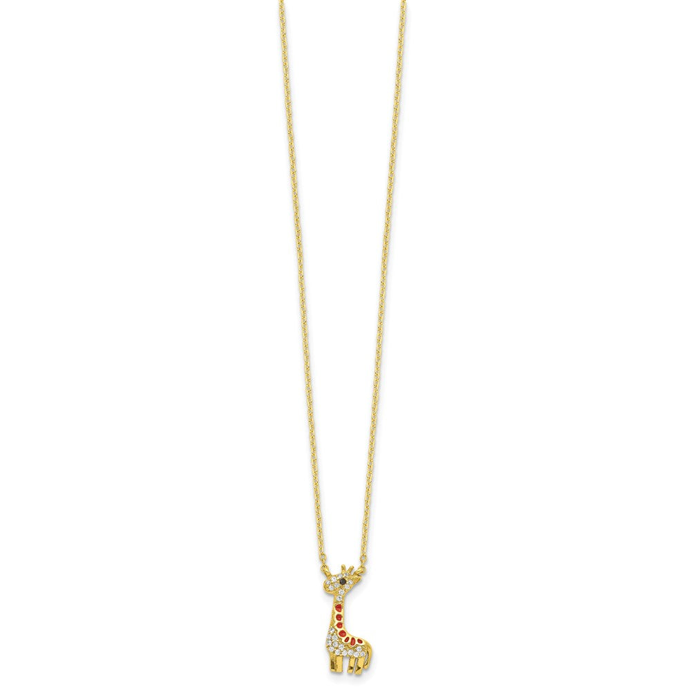 Cheryl M Sterling Silver Gold-plated Enameled and Brilliant-cut Black and White CZ Giraffe 18.25 Inch Necklace