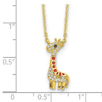 Cheryl M Sterling Silver Gold-plated Enameled and Brilliant-cut Black and White CZ Giraffe 18.25 Inch Necklace