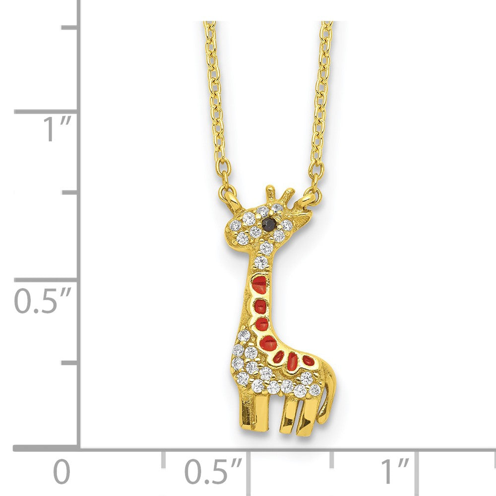 Cheryl M Sterling Silver Gold-plated Enameled and Brilliant-cut Black and White CZ Giraffe 18.25 Inch Necklace