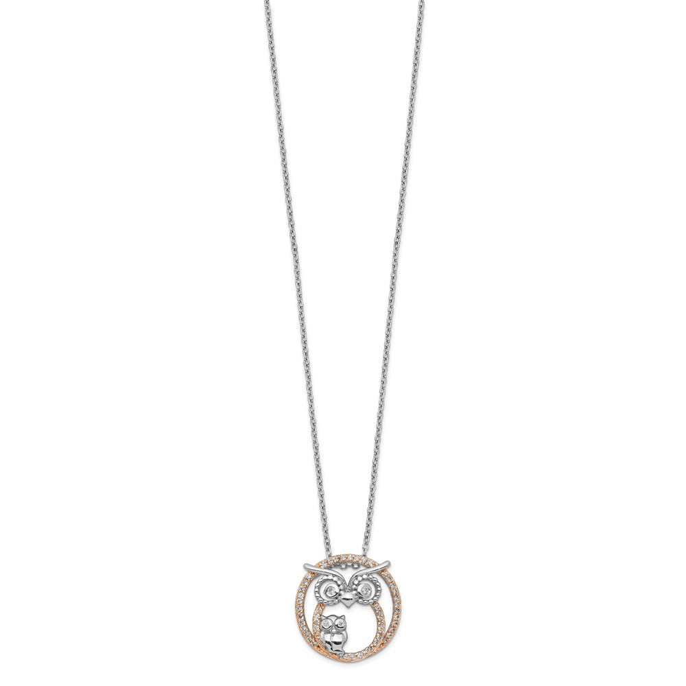 Cheryl M Sterling Silver Rhodium-plated and Rose Gold-plated Brilliant-cut CZ Owls Circle 18.25 Inch Necklace