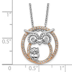 Cheryl M Sterling Silver Rhodium-plated and Rose Gold-plated Brilliant-cut CZ Owls Circle 18.25 Inch Necklace