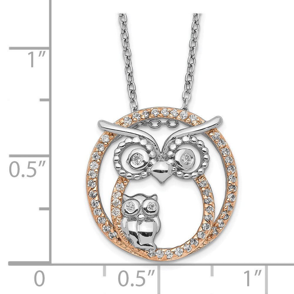 Cheryl M Sterling Silver Rhodium-plated and Rose Gold-plated Brilliant-cut CZ Owls Circle 18.25 Inch Necklace