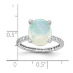 Cheryl M Sterling Silver Rhodium-plated Cabochon Lab Created Opal and Brilliant-cut CZ Oval with Side Stones Ring