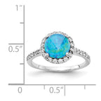 Cheryl M Sterling Silver Rhodium-plated Cabochon Lab Created Blue Opal and Brilliant Cut CZ Halo with Side Stones Ring