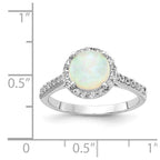Cheryl M Sterling Silver Rhodium-plated Cabochon Lab Created Opal and Brilliant-cut CZ Halo Ring